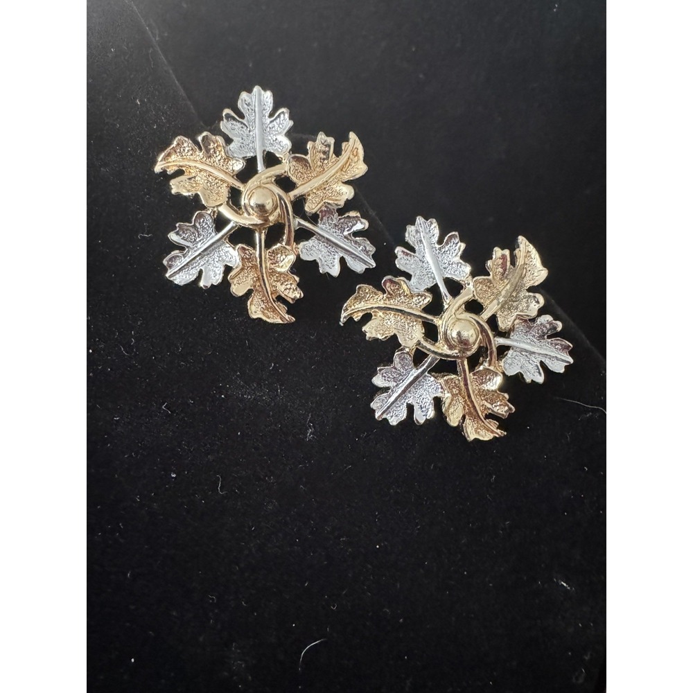 Vintage SARAH COVENTRY Clip-On Earrings TWO-TONE GOLD/SILVER LEAF